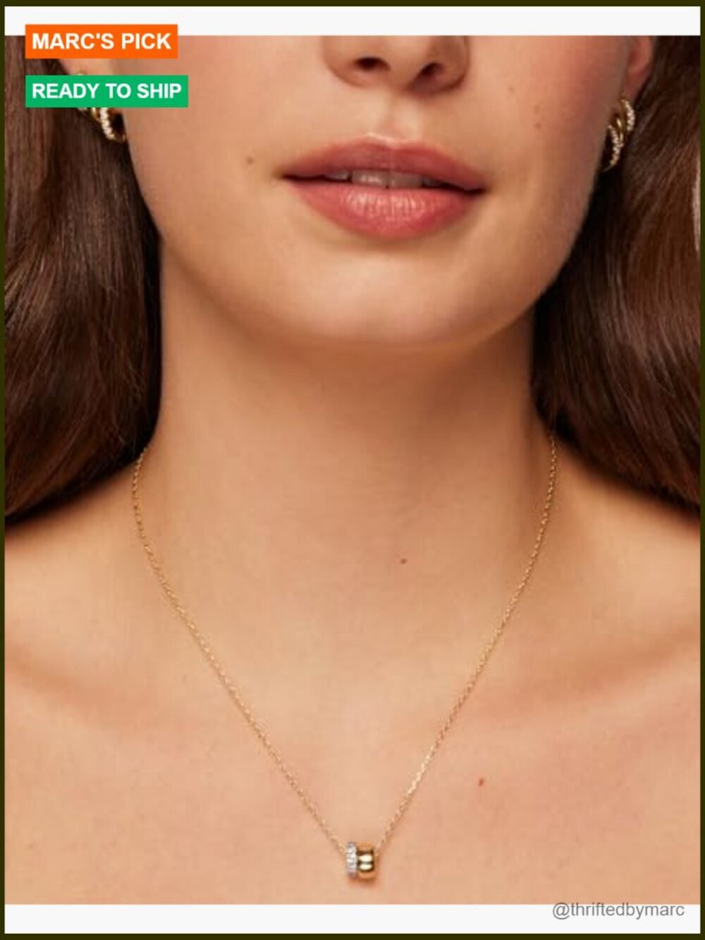 14K Gold Plated Rondelle Pendant Necklace with Cubic Zirconia - Picture 2 of 5